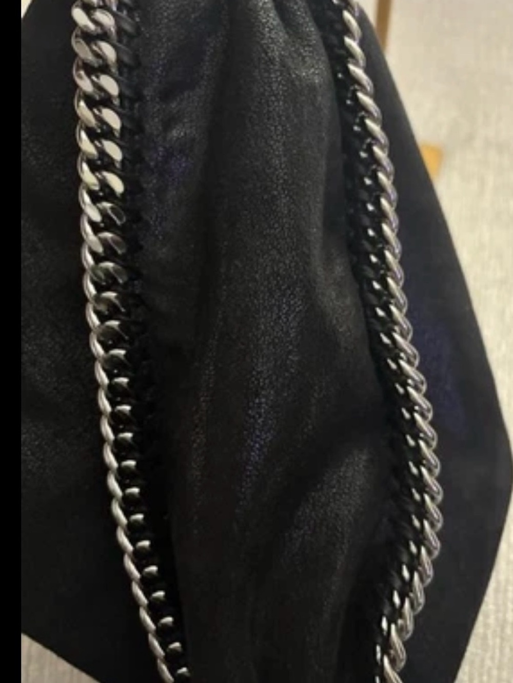 SOLD-Stella McCartney Falabella Tote Large Black Shaggy Deer Chain Trim Bag - Picture 4 of 10